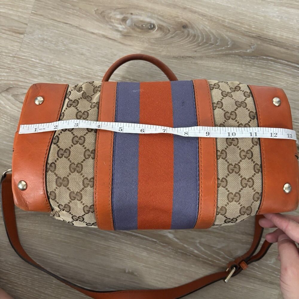 GUCCI Purse Monogram Vintage Web Small Boston Orange Blue Shoulder Bag Rare - Picture 10 of 16